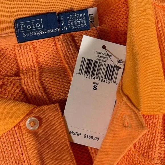 Polo Ralph Lauren Cable Knit Polo | Pastel Orange | Small - Picture 2 of 4